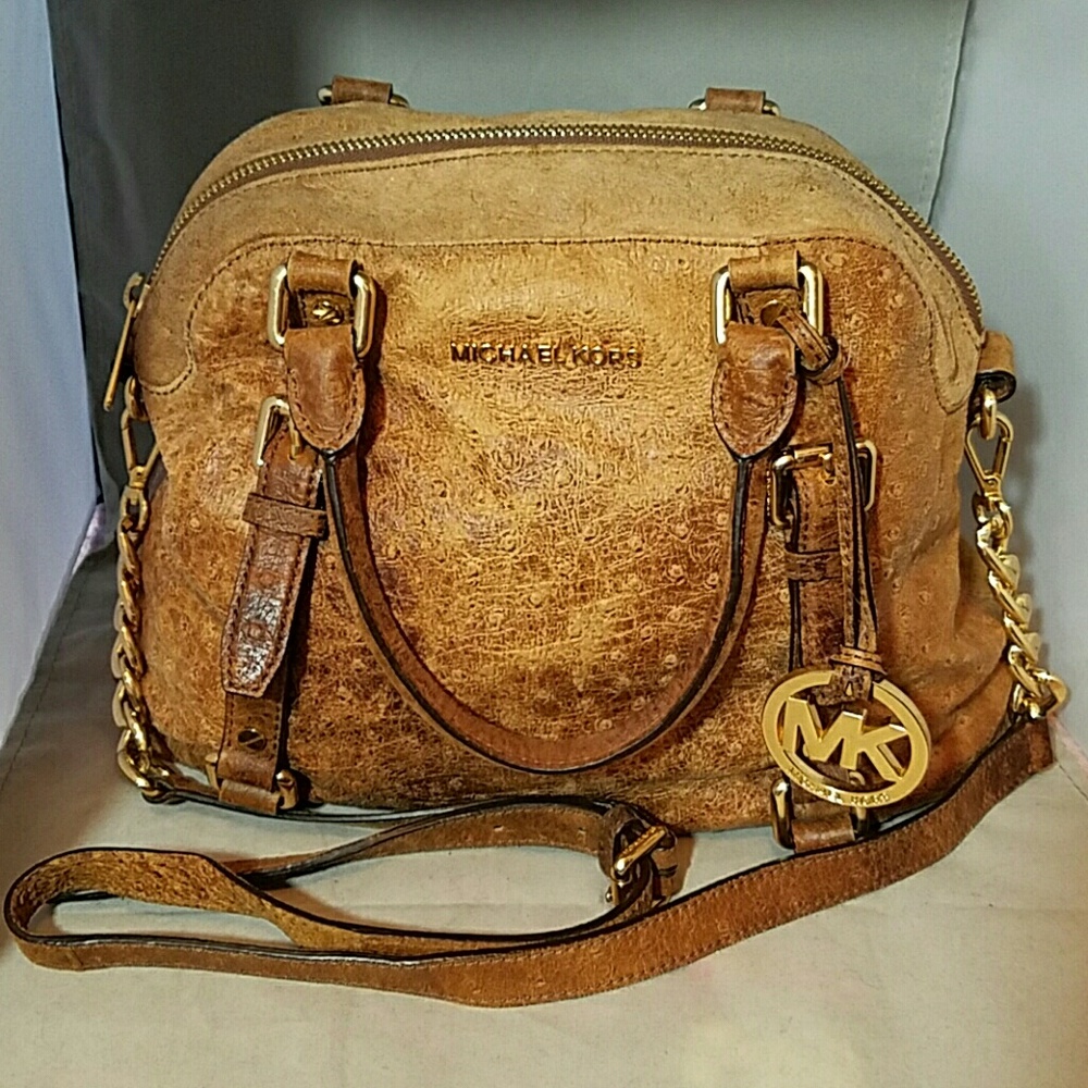 MICHAEL KORS *rare* Brown Ostrich Bedford Bag
